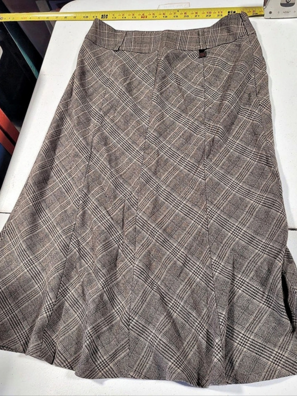 Dalia Collection Plaid Midi Skirt in Brown & Gray Size 4 Like New